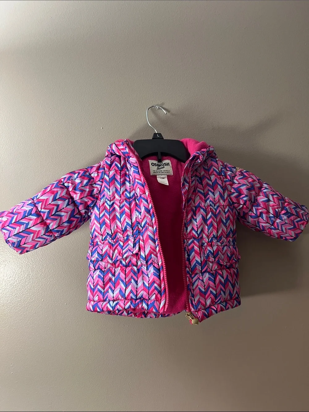 OshKosh B'gosh Pink & Purple Chevron Puffer Jacket with Hood